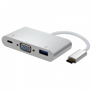 Adaptor USB-C la VGA + 1 x USB-A 3.0 + 1 x USB-C PD (Power Delivery) T-M, Roline 12.03.3202