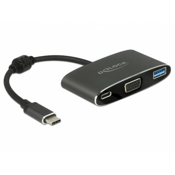 Adaptor USB tip C la VGA (DP Alt Mode) + USB-A + PD (power delivery), Delock 62992