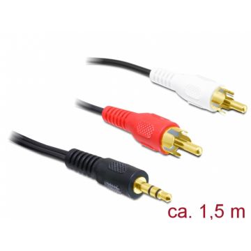 Cablu audio jack stereo 3.5 mm la 2 x RCA T-T 1.5m, Delock 84000