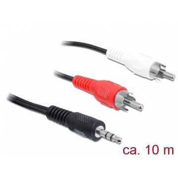 Cablu audio jack stereo 3.5mm la 2 x RCA T-T 10m Negru, Delock 84277