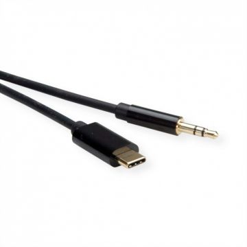 Cablu audio USB-C la jack stereo 3.5mm T-T Negru 1.8m, Roline 12.03.3217*