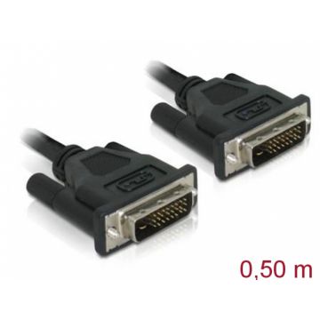 Cablu DVI 24+1 la DVI 24+1 pini T-T 0.5m negru, Delock 84369
