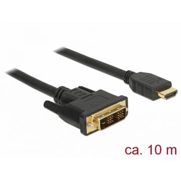 Cablu DVI-D Single Link 18+1 la HDMI pini T-T 10m, Delock 85587