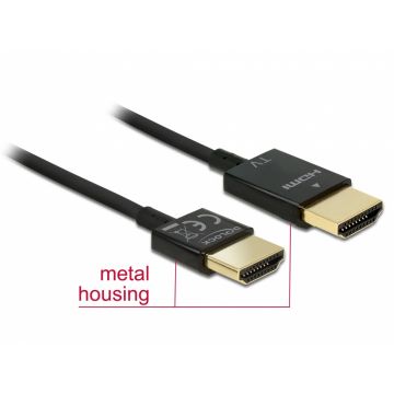 Cablu HDMI 4K High Speed cu Ethernet T-T 3D 3m Activ Slim Premium, Delock 84774