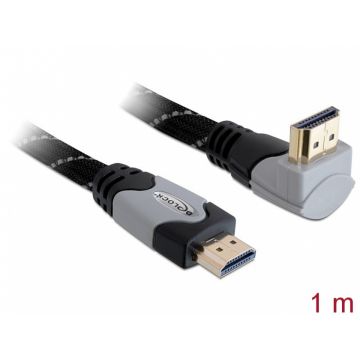 Cablu HDMI 4K v1.4 T-T unghi 90 grade 1m gri, Delock 82993
