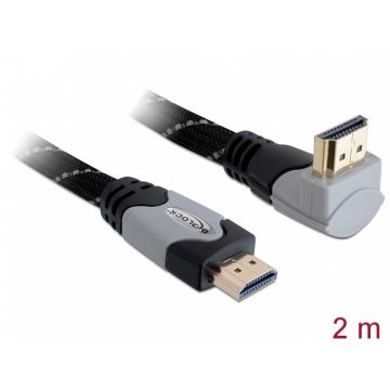 Cablu HDMI 4K v1.4 T-T unghi 90 grade 2m gri, Delock 82994