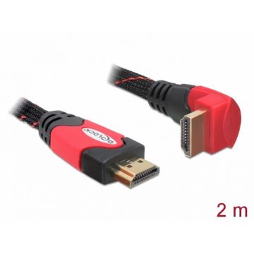 Cablu HDMI 4K v1.4 unghi 90 grade T-T 2m Rosu, Delock 82686