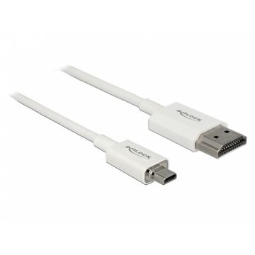 Cablu HDMI la micro HDMI-D T-T 3D 4K 0.25m Slim Premium Alb, Delock 85147