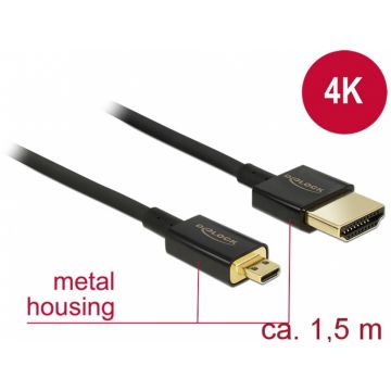 Cablu HDMI la micro HDMI-D T-T 3D 4K 1.5m Slim Premium, Delock 84782