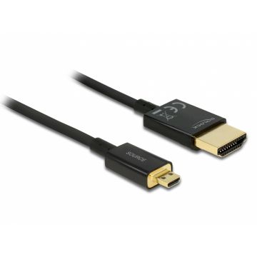 Cablu HDMI la micro HDMI-D T-T 3D 4K 3m Activ Slim Premium, Delock 84784