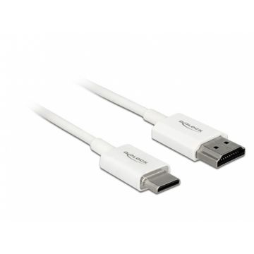 Cablu HDMI la mini HDMI-C T-T 3D 4K 1.5m Slim Premium Alb, Delock 85143