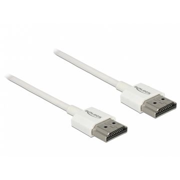 Cablu HDMI v2.0 3D 4K T-T 0.25m Slim Premium Alb, Delock 85120