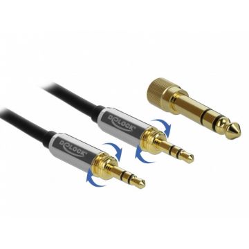 Cablu jack stereo 3.5mm 3 pini T-T + adaptor cu surub 6.35 mm 0.5m, Delock 85784