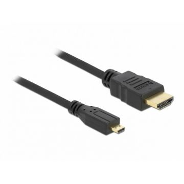 Cablu micro HDMI-D la HDMI 4K v1.4 T-T 2m Negru, Delock 82664