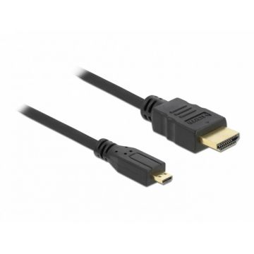 Cablu micro HDMI-D la HDMI 4K T-T 2m Negru, Delock 82664