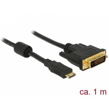 Cablu Mini-C HDMI la DVI T-T 1m Negru, Delock 83582