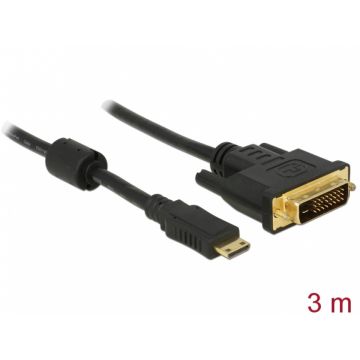 Cablu Mini-C HDMI la DVI T-T 3m Negru, Delock 83584