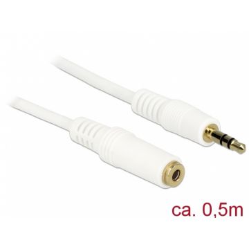 Cablu prelungitor audio jack 3.5mm 0.5m Alb, Delock 83763