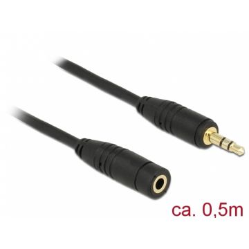 Cablu prelungitor audio jack 3.5mm 0.5m Negru, Delock 83762