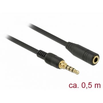 Cablu prelungitor audio jack 3.5mm 4 pini (pentru smartphone cu husa) T-M 0.5m, Delock 85627