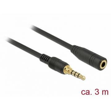 Cablu prelungitor audio jack 3.5mm 4 pini (pentru smartphone cu husa) T-M 3m, Delock 85633