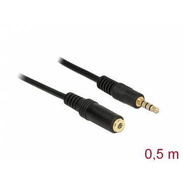 Cablu prelungitor audio jack 3.5mm 4 pini T-M 0.5m, Delock 84716