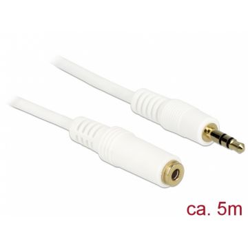 Cablu prelungitor audio jack 3.5mm 5m Alb, Delock 83771