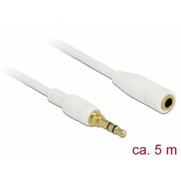 Cablu prelungitor audio jack 3.5mm (pentru smartphone cu husa) 3 pini T-M 5m Alb, Delock 85591