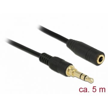Cablu prelungitor audio jack stereo 3.5mm (pentru smartphone cu husa) T-M 5m negru, Delock 85590