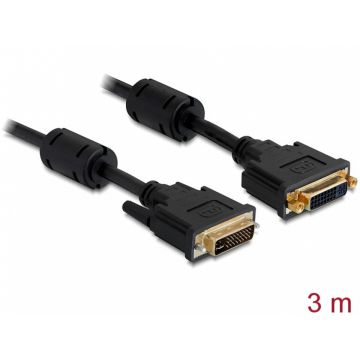 Cablu prelungitor DVI-I Dual Link 24+5pini ecranat 3m, Delock 83108