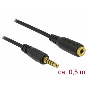 Cablu prelungitor jack stereo 3.5mm 5 pini T-M Negru 0.5m, Delock 85700