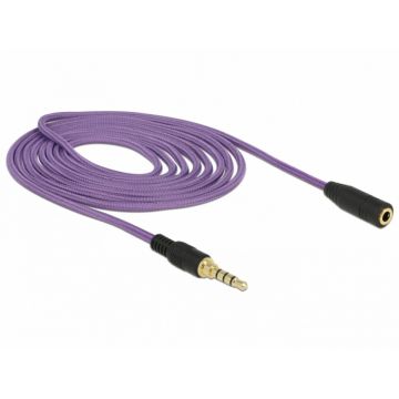 Cablu prelungitor jack stereo 3.5mm (pentru smartphone cu husa) T-M 4 pini 2m mov, Delock 85624