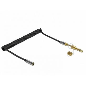Cablu prelungitor spiralat jack stereo 3.5mm 3 pini T-M + adaptor 6.35mm 2m, Delock 85832