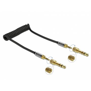 Cablu spiralat jack stereo 3.5mm 3 pini T-T + adaptor 6.35mm 1m, Delock 85836