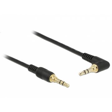 Cablu Stereo Jack 3.5 mm 3 pini (pentru smartphone cu husa) unghi 1m T-T Negru, Delock 85566