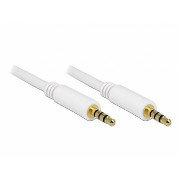 Cablu Stereo Jack 3.5 mm 4 pini 15m T-T Alb, Delock 84731