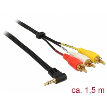 Cablu Stereo jack 3.5 mm 4 pini la 3 x RCA T-T 1.5m, Delock 84504