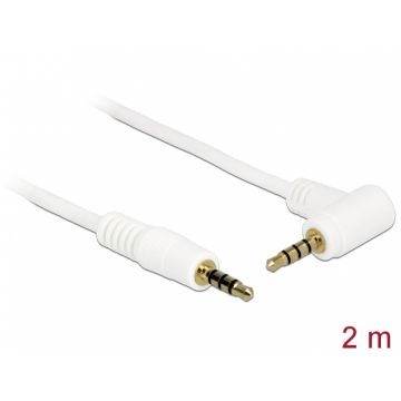 Cablu Stereo Jack 3.5 mm 4 pini unghi 2m T-T Alb, Delock 84739