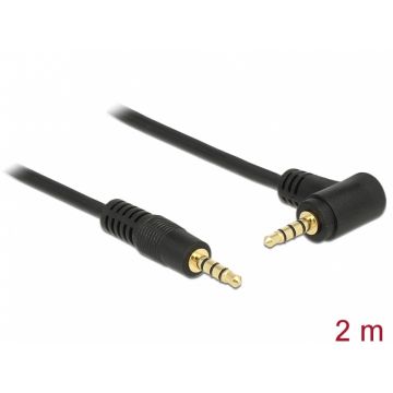 Cablu Stereo Jack 3.5 mm 4 pini unghi 2m T-T Negru, Delock 84740