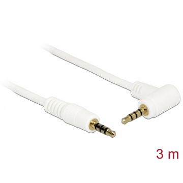 Cablu Stereo Jack 3.5 mm 4 pini unghi 3m T-T Alb, Delock 84741