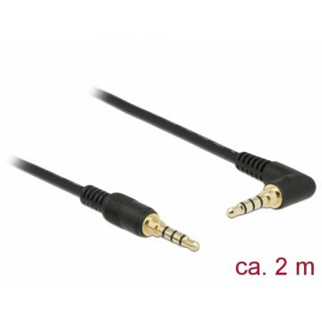 Cablu Stereo Jack 3.5 mm (pentru smartphone cu husa) 4 pini unghi 2m T-T Negru, Delock 85613