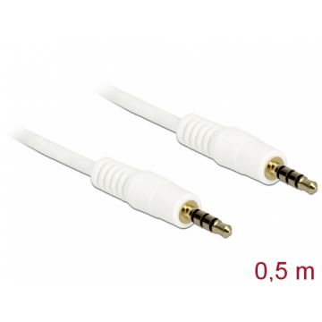 Cablu stereo jack 3.5mm 4 pini Alb T-T 0.5m, Delock 83439