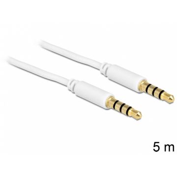 Cablu stereo jack 3.5mm 4 pini Alb T-T 5m, Delock 83443