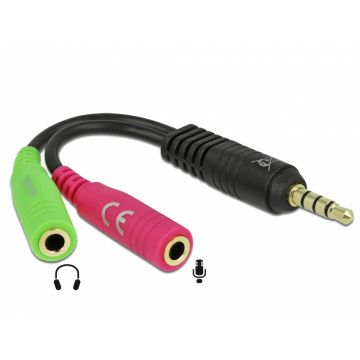 Cablu stereo jack 3.5mm 4 pini la 2 x jack 3.5mm pentru casca + microfon T-M (standard pin assignment), Delock 65344