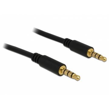 Cablu stereo jack 3.5mm 4 pini Negru T-T 0.5m, Delock 83434