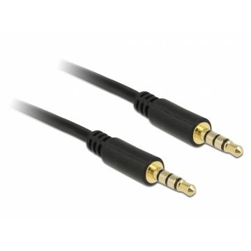 Cablu stereo jack 3.5mm 4 pini Negru T-T 1m, Delock 83435