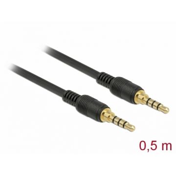 Cablu stereo jack 3.5mm 4 pini (pentru smartphone cu husa) Negru T-T 0.5m, Delock 85592