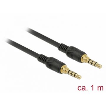 Cablu stereo jack 3.5mm 4 pini (pentru smartphone cu husa) Negru T-T 1m, Delock 85595