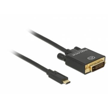 Cablu USB-C la DVI 24+1 male (DP Alt Mode) 4K 30 Hz 2m Negru, Delock 85321