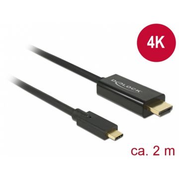 Cablu USB-C la HDMI (DP Alt Mode) 4K 30 Hz 2m T-T Negru, Delock 85259